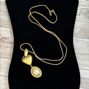 Soho Design Brushed Gold Heart Pendant with Faux Pearl Cabachon Necklace